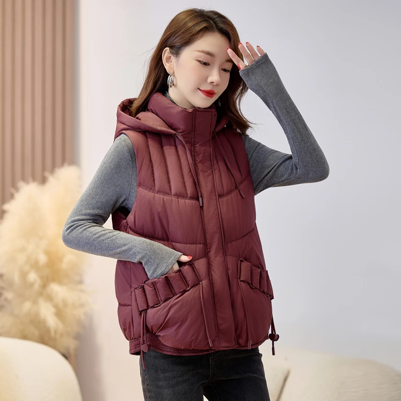 短款可拆卸帽棉马甲女士2025新款小个子洋气外穿秋冬坎肩背心外套