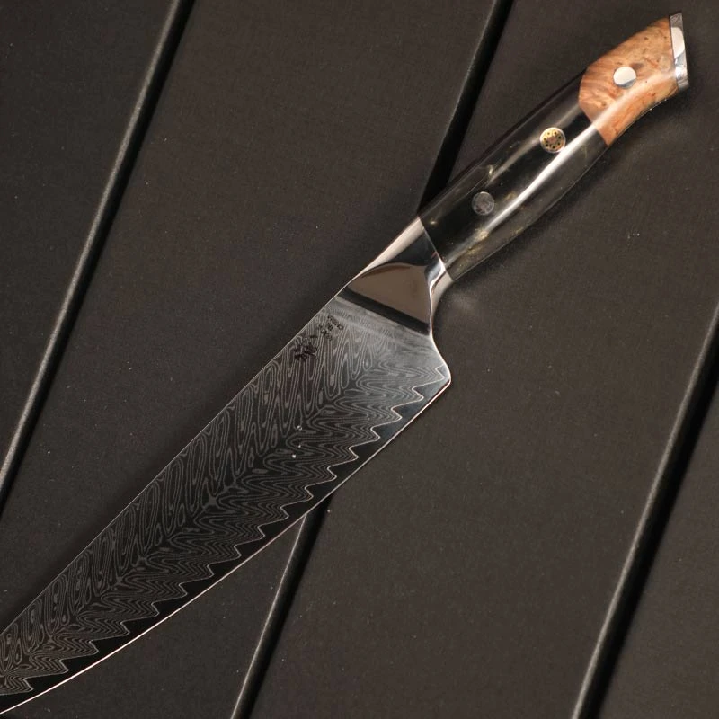 《影》大马士革树脂柳木鱼骨厨刀10cr15mov