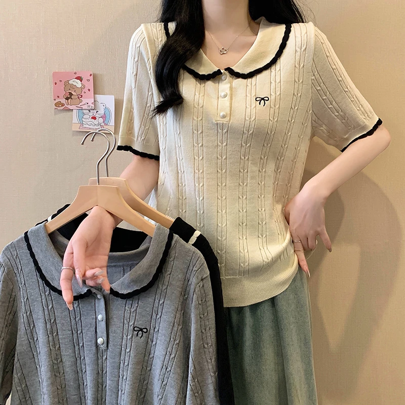 3927大码女装2025夏装新款宽松显瘦针织上衣胖mm百搭冰丝短袖T恤