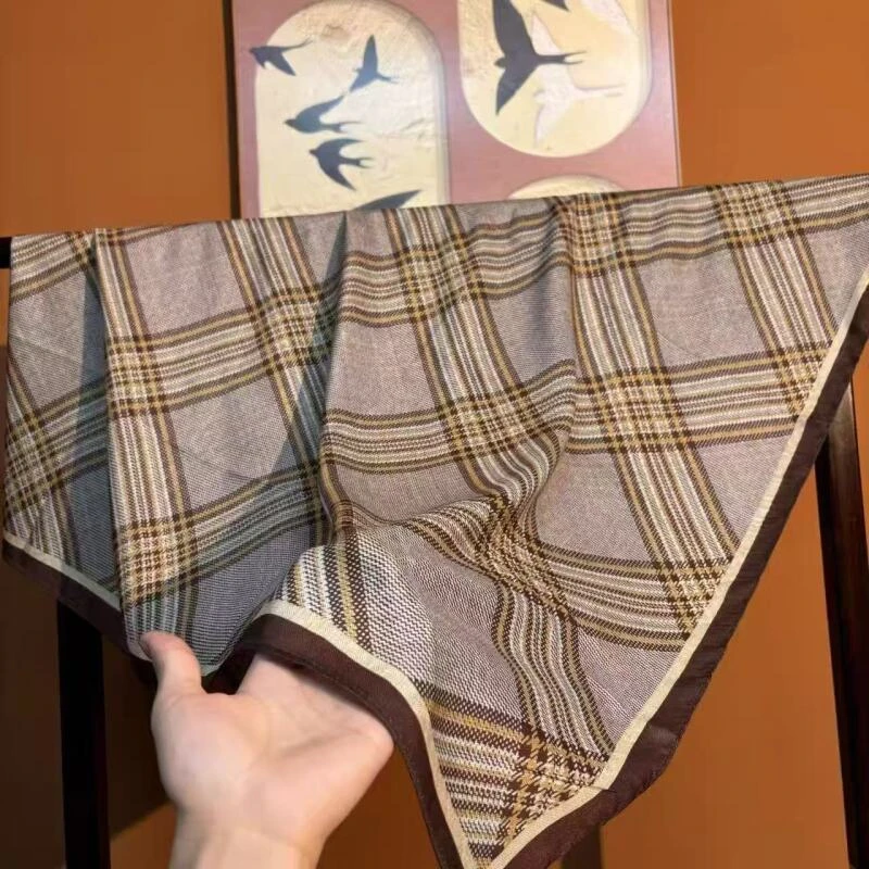 【秋庭】棉质68*68尺寸双面双色法式复古高级感方巾时尚百搭氛围感
