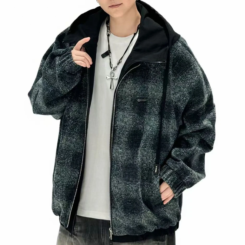 680男士青少年假两件连帽外套（衣长76左右）