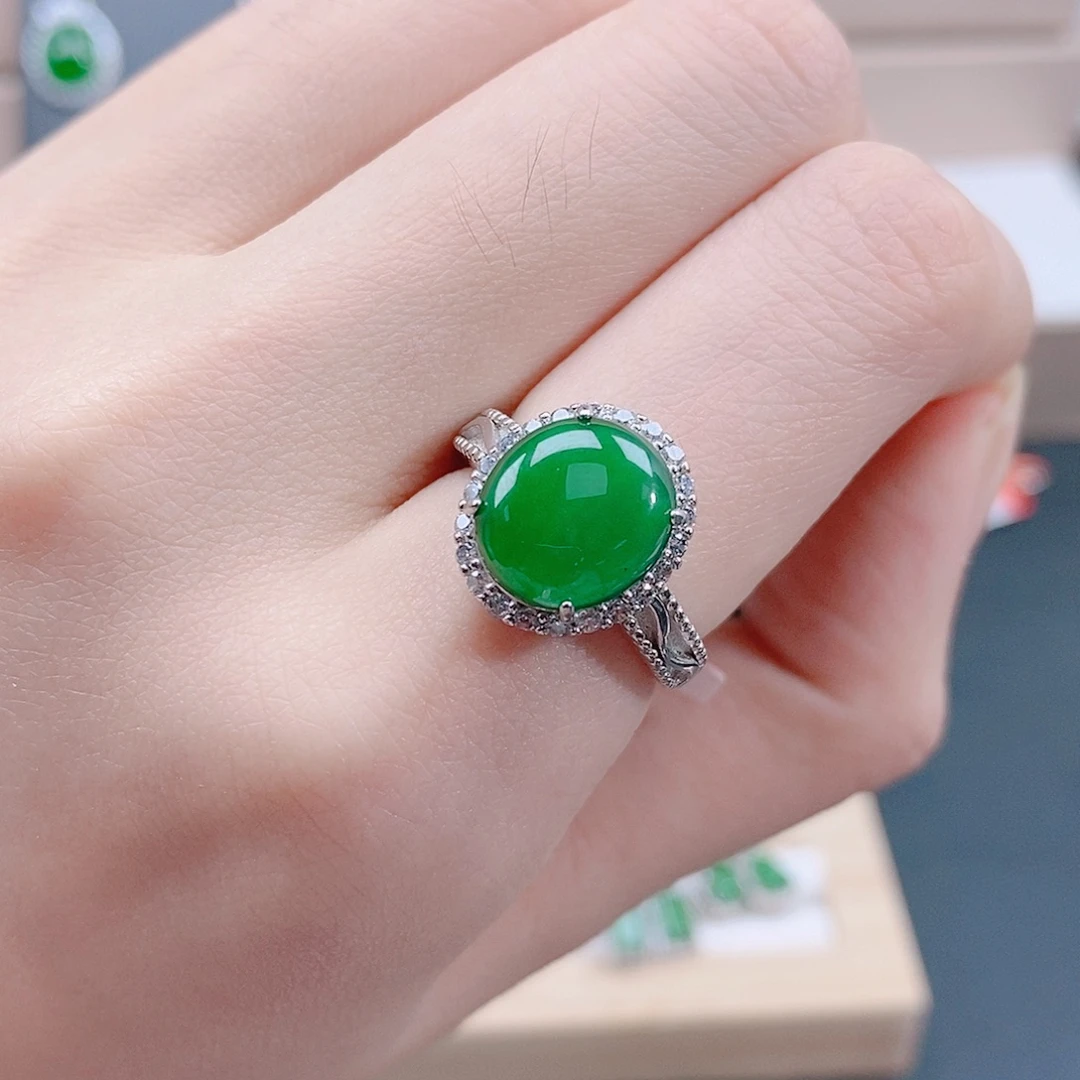 翡翠银S925镶嵌戒指天然翡翠