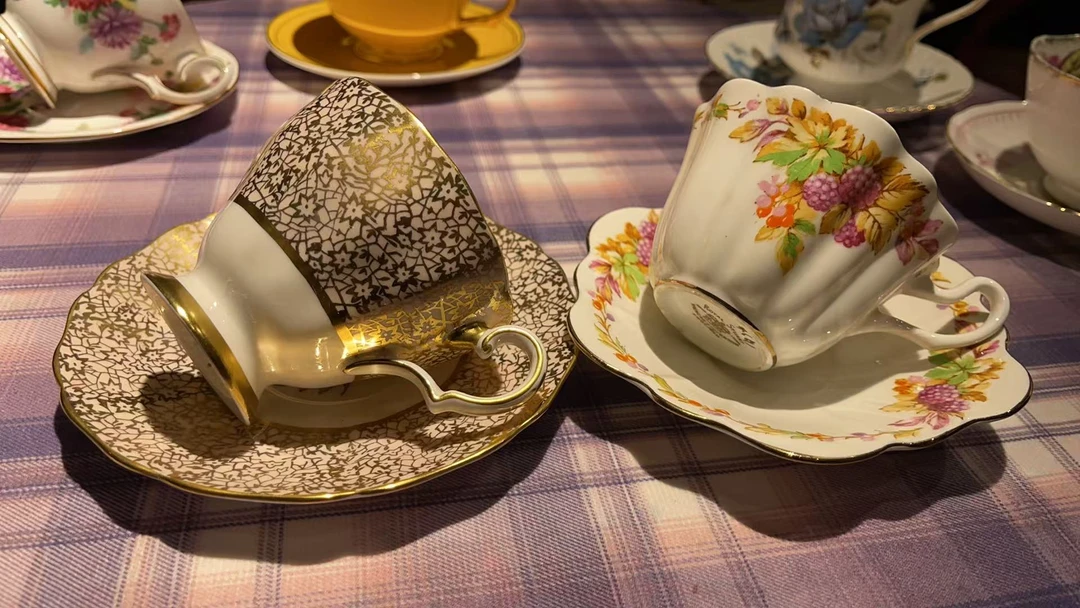 法式英式浮雕描金轻奢咖啡杯2套