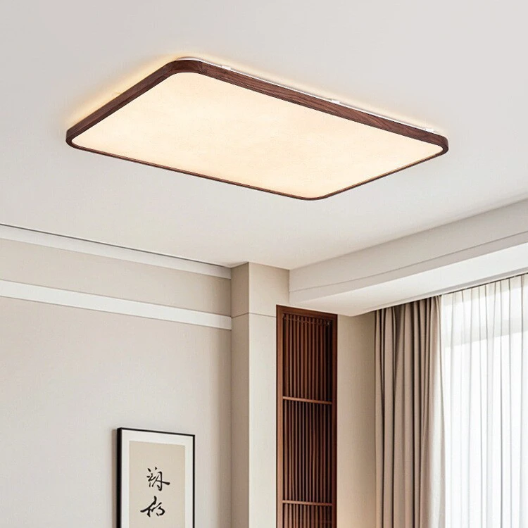中古风护眼吸顶灯新中式宋代美学胡桃木蚕丝客厅卧室房间简约灯具