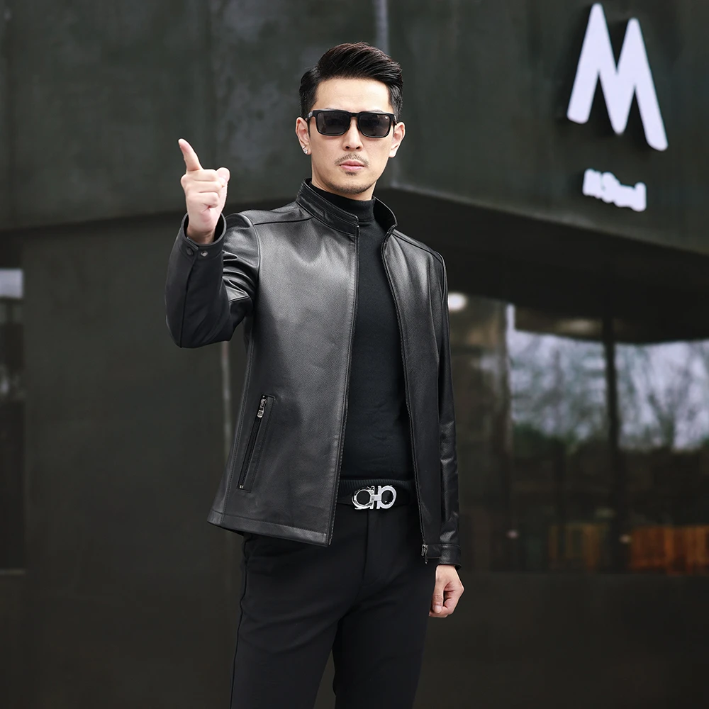 25883海宁真皮男款皮衣男士立领机车新款皮夹克皮外套头层牛皮