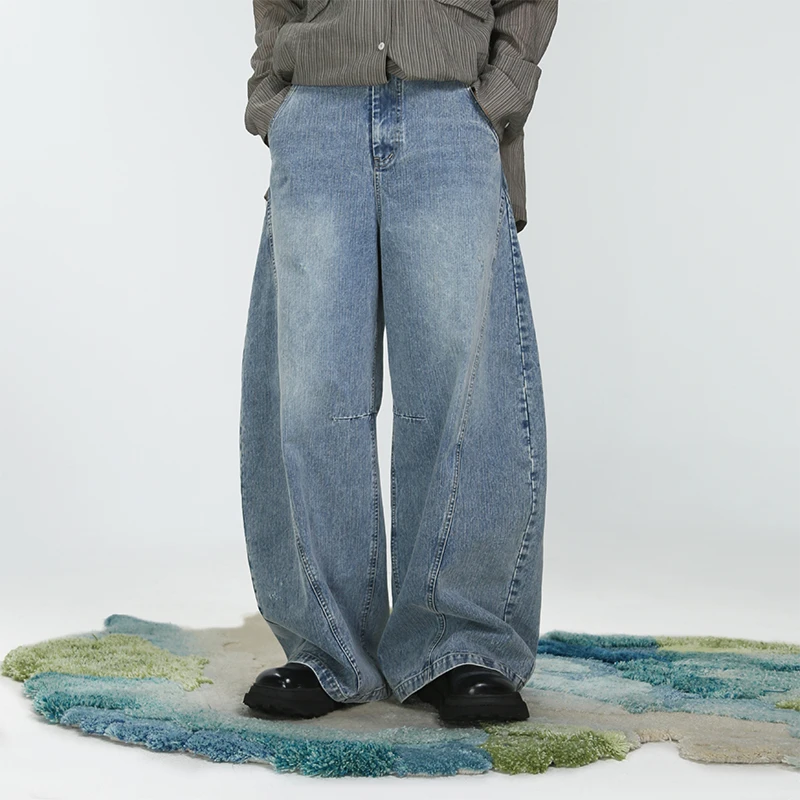 嬉游记原创2025新款复古高腰弯刀牛仔长裤女遮胯显瘦高个子阔腿裤