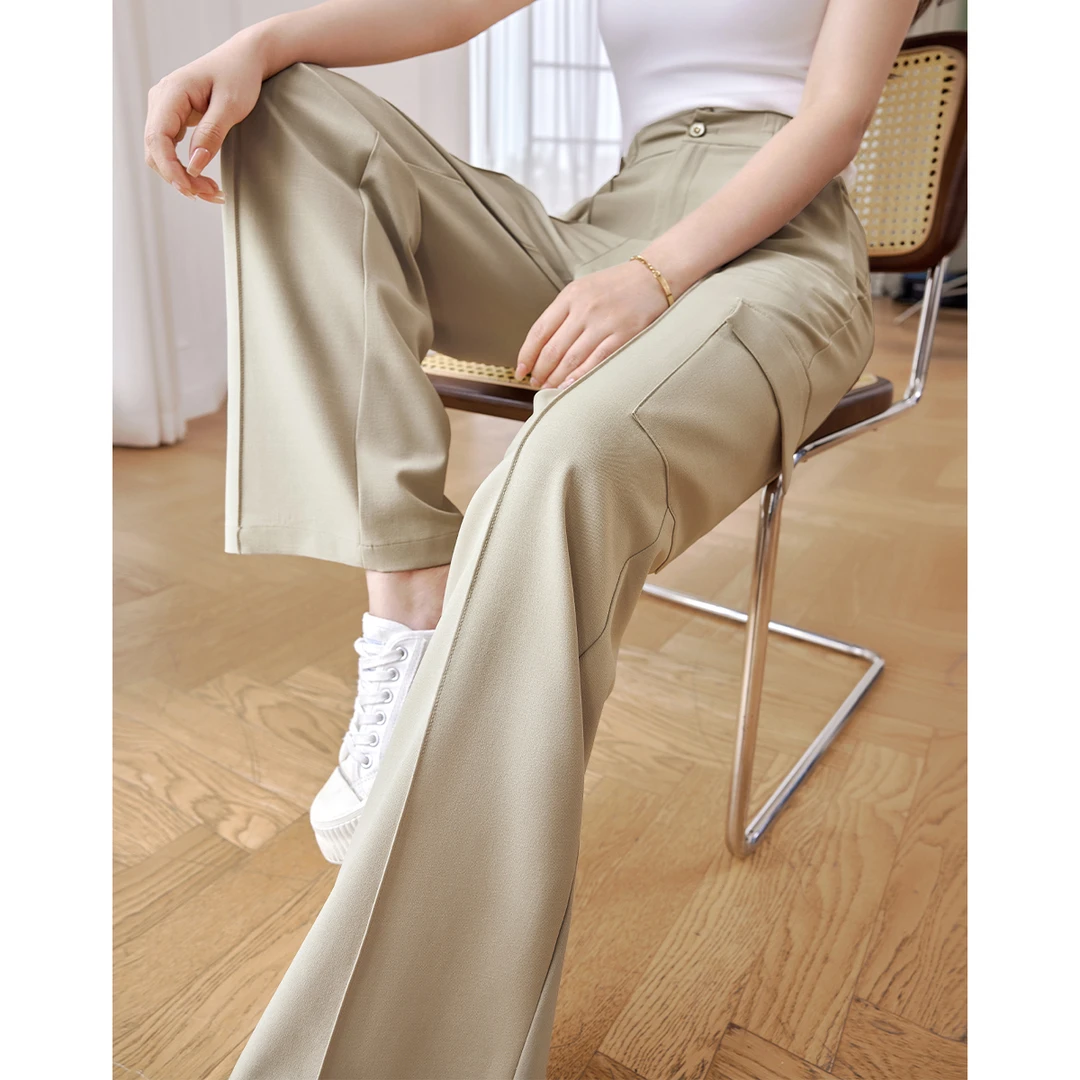 沫晗依美2025夏季新款时尚百搭简约工装风直筒拖地显瘦休闲裤7302