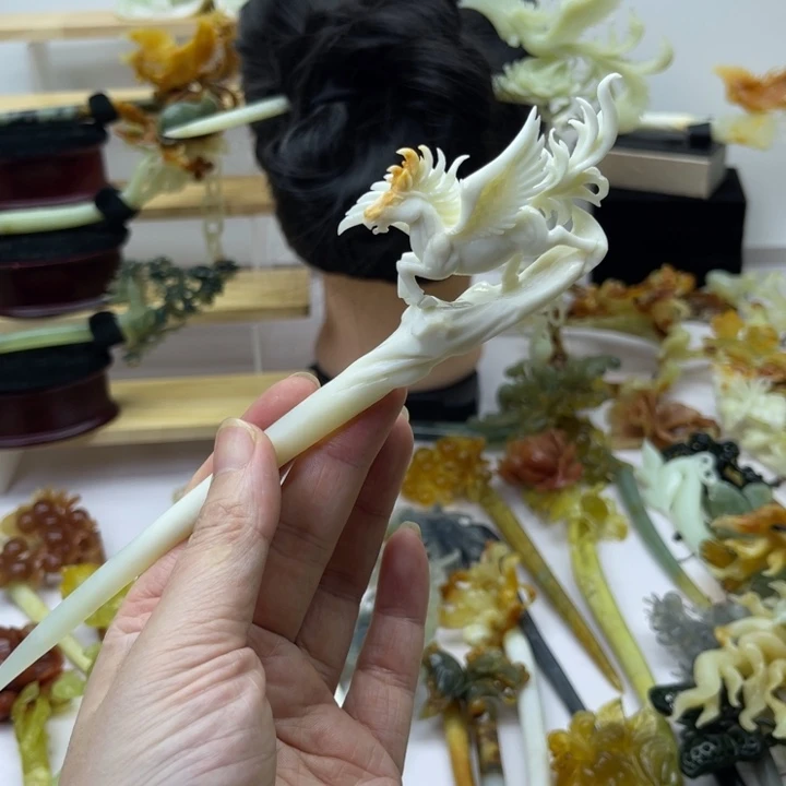 安***梦蛇纹石玉合金发饰