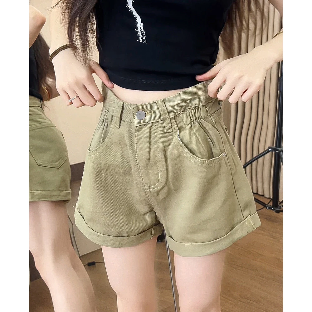 0168牛仔短裤女夏季2025年新款胖妹妹高腰小个子卷边a字阔腿裤子