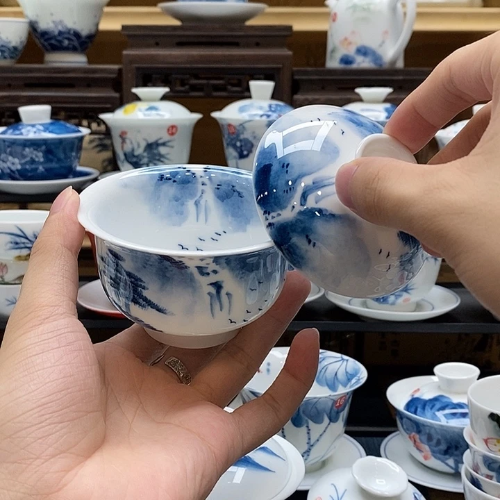 游***子手绘玉龙下山悬停盖碗釉下彩高温瓷微瑕福利款