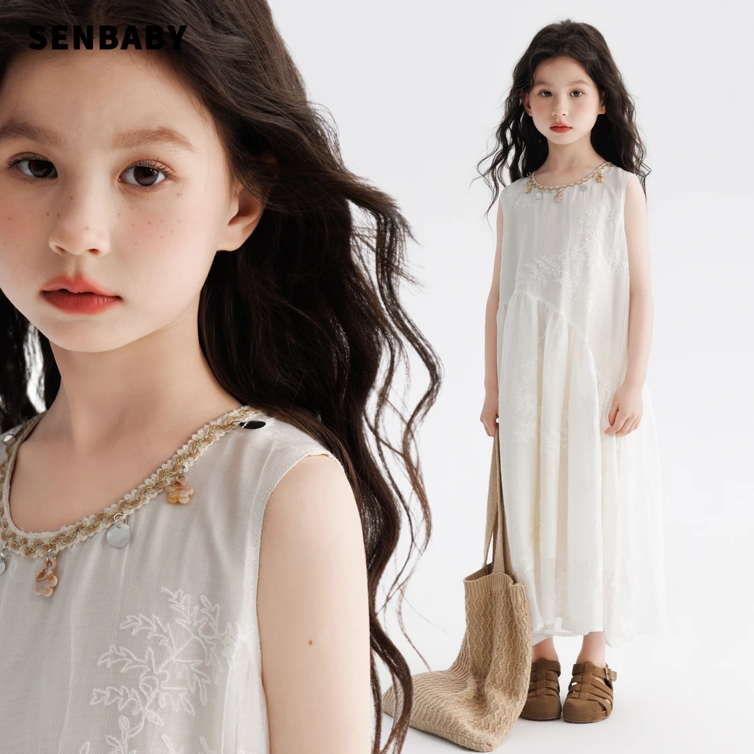 【现货天丝绣花】senbaby童装女童连衣裙夏款法式设计感度假裙子