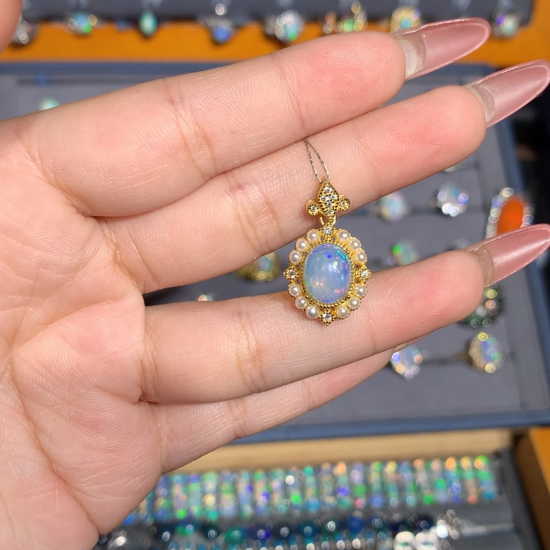 银S925镶嵌欧泊欧泊吊坠l