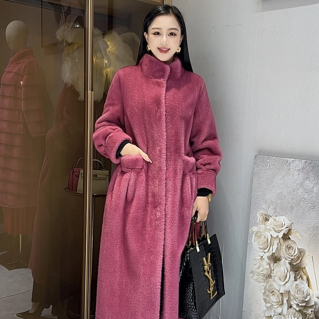 2025冬款施施家专属时尚气质赫本风中长款皮毛一体毛外套99758