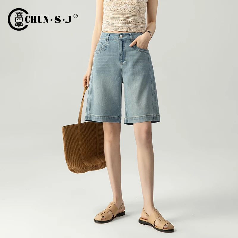 莱赛尔牛仔短裤女夏季薄款中裤2025新款高腰宽松休闲四分五分裤