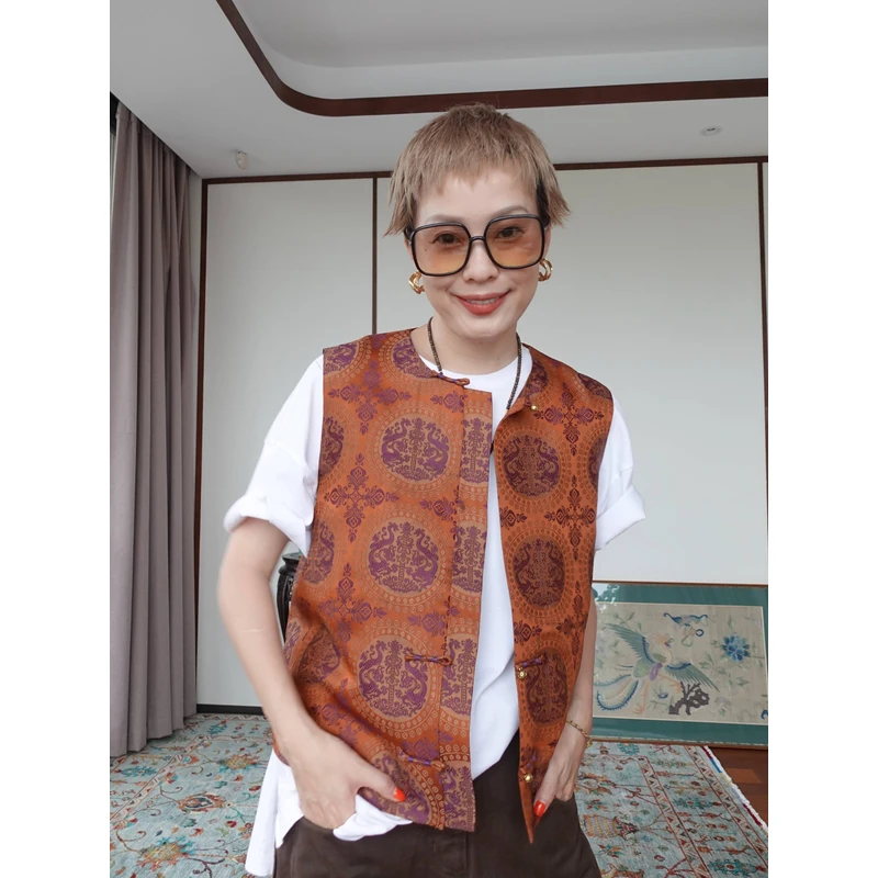 【面料定制半年】LIY紫定能橙宋锦龙纹马甲