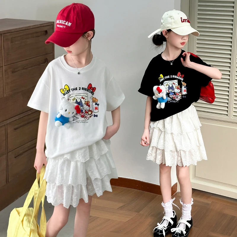 女童短袖t恤2025新款儿童夏装女大童韩系衣服卡通打底衫女孩上衣T