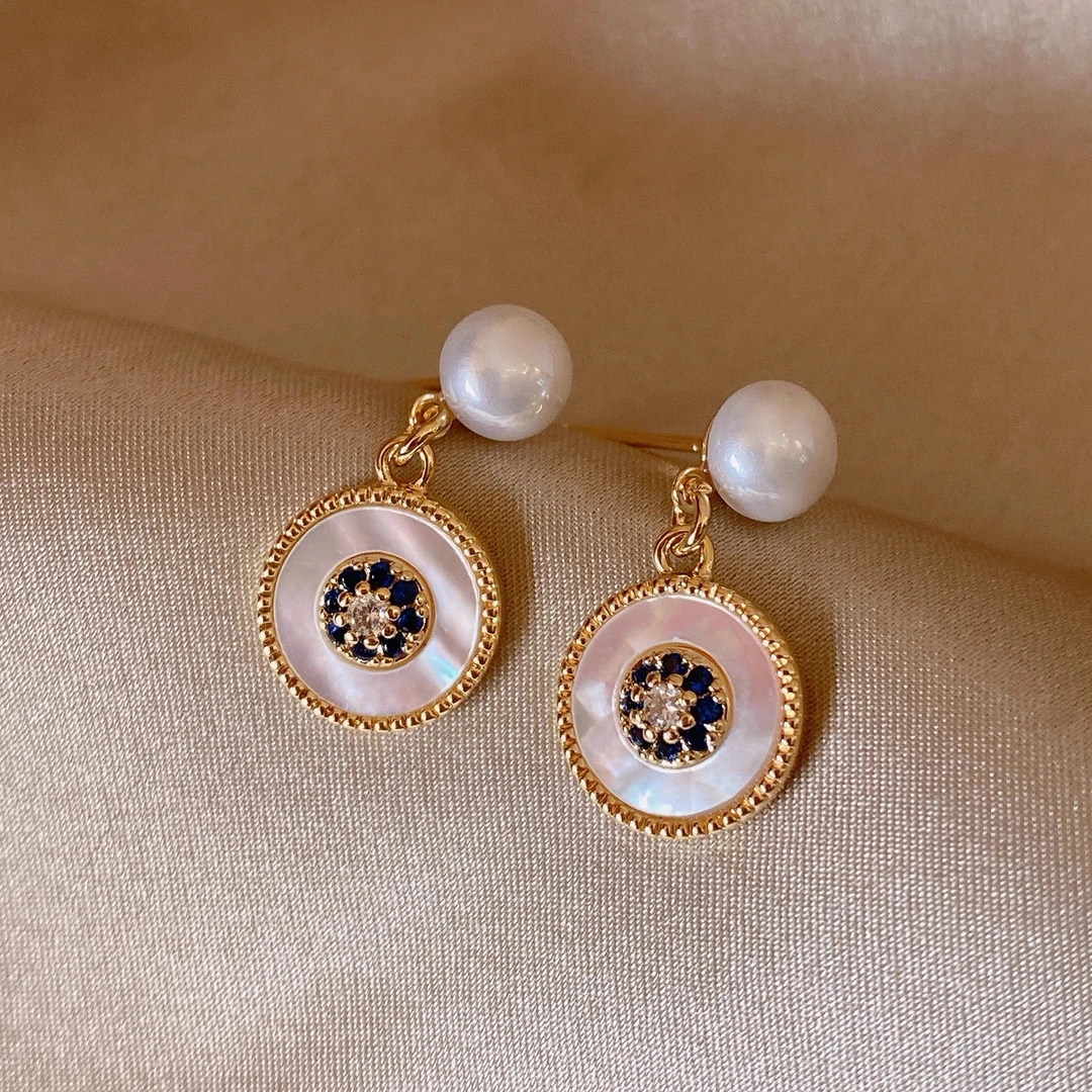 铜合金贝壳耳饰 轻奢八芒星贝壳珍珠耳钉2025新款爆款耳环女耳饰