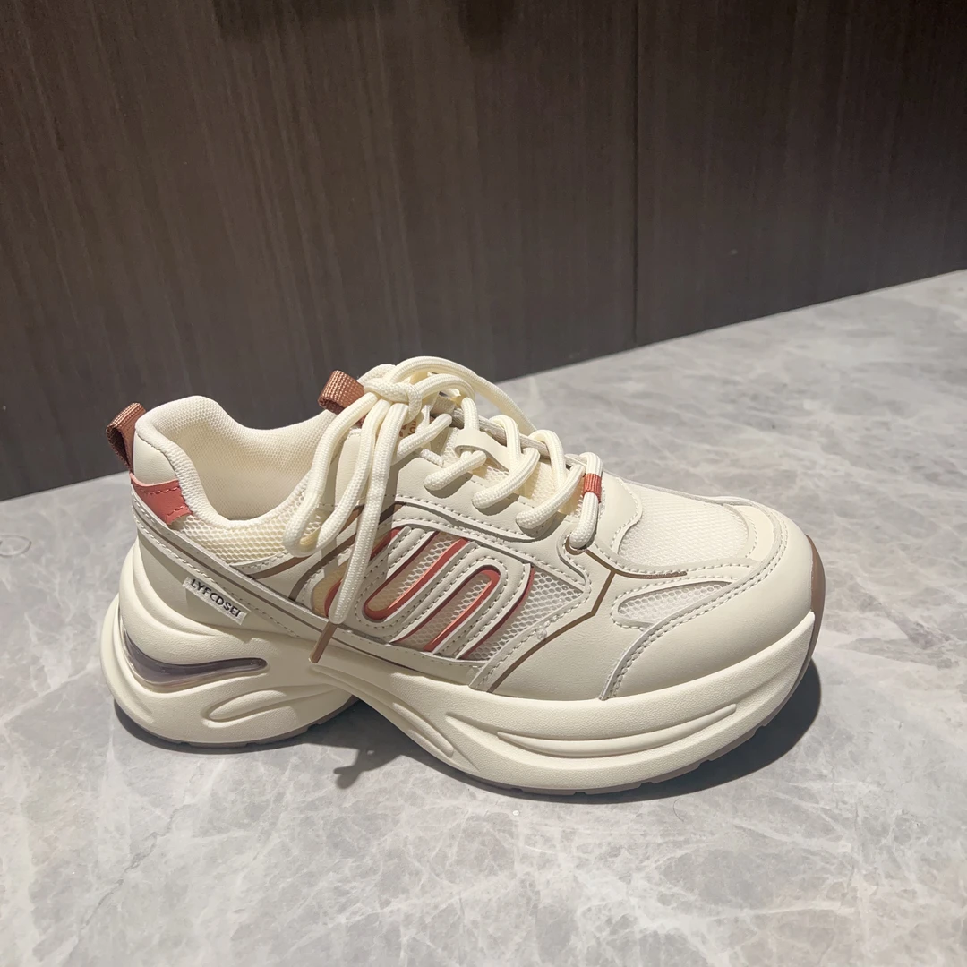 港风网面老爹鞋女2025夏季新款厚底透气休闲显脚小运动鞋19318