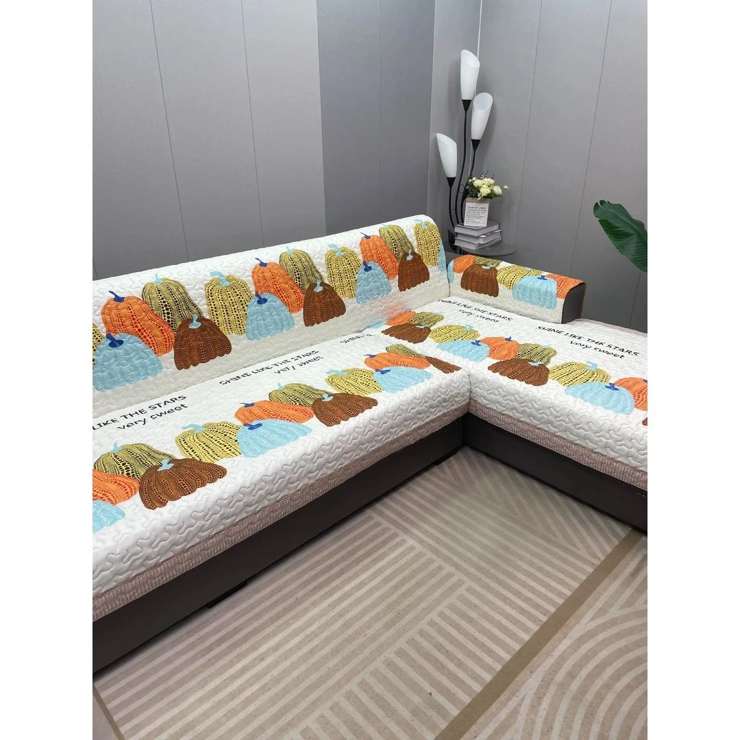 沙发垫【一套五片】四季款多彩南瓜加厚防滑夏季耐磨飘窗垫简约