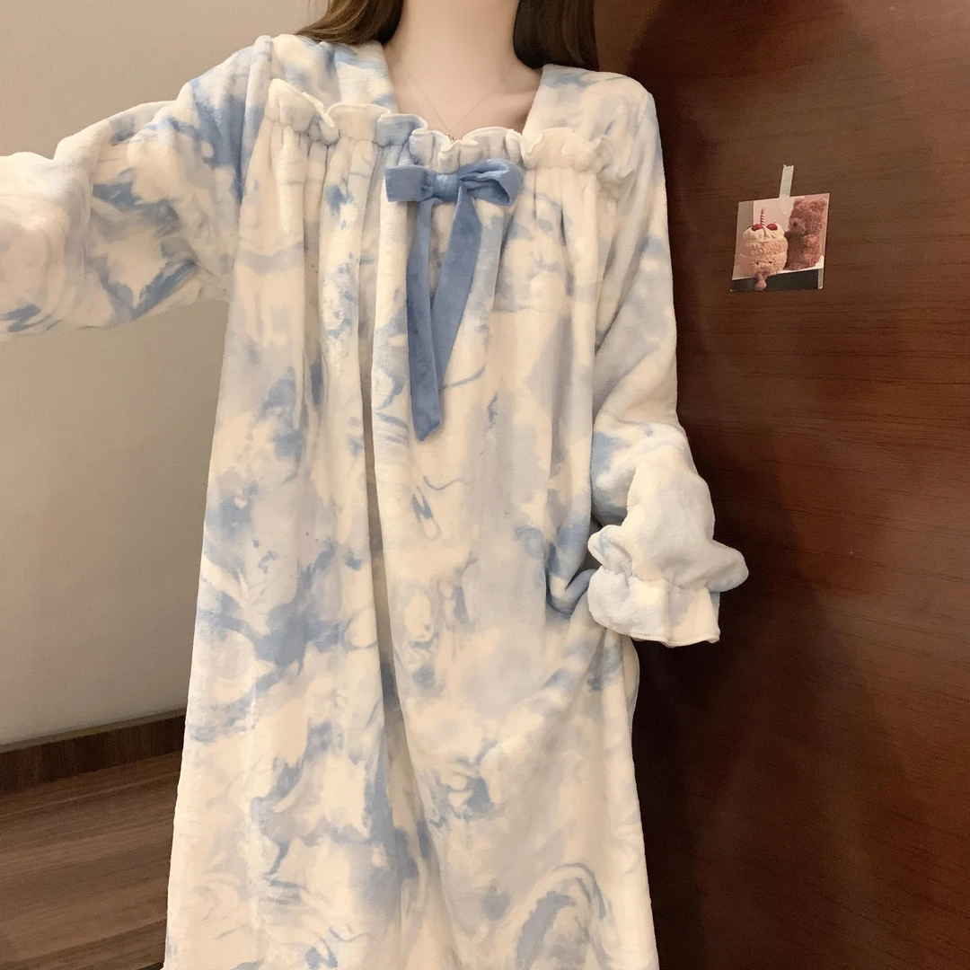 睡衣女款爆款2025新款冬季加厚加绒法兰绒新中式水墨睡衣秋冬天