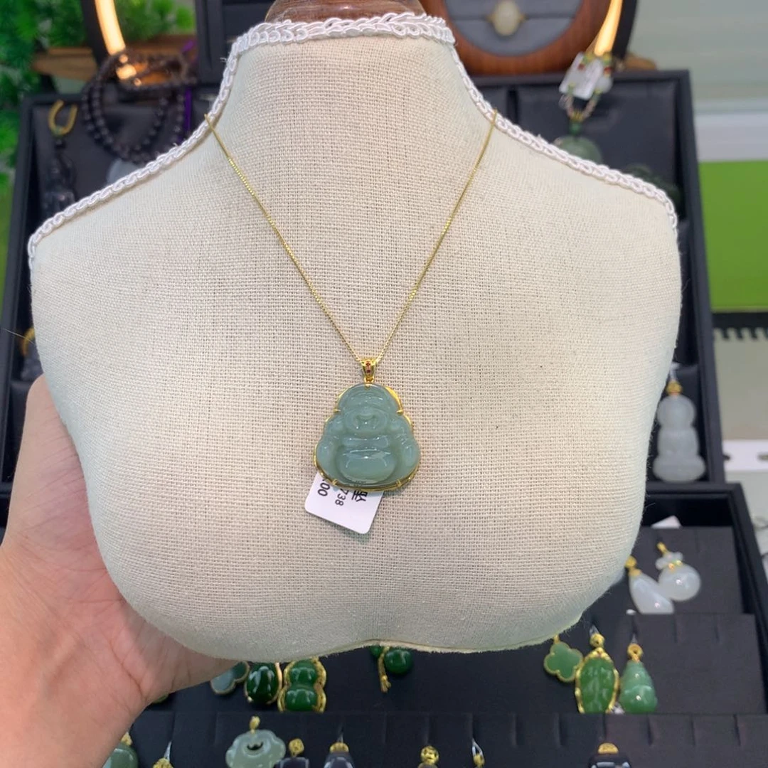 和田玉（碧玉）18K金镶嵌吊坠(赠链)乐*昂