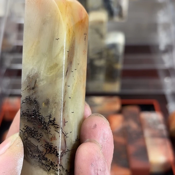 昌化石印石惊*?众磊文化竹月刻绘