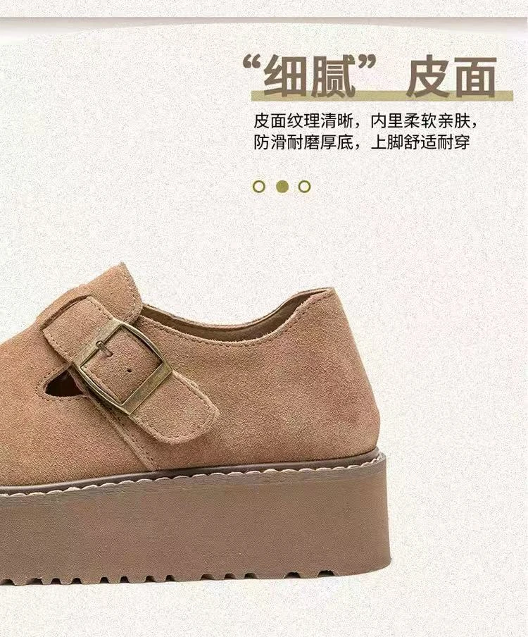 2025新款厚底复古森系文艺增高博肯鞋反绒魔术贴单鞋厚底百搭女鞋