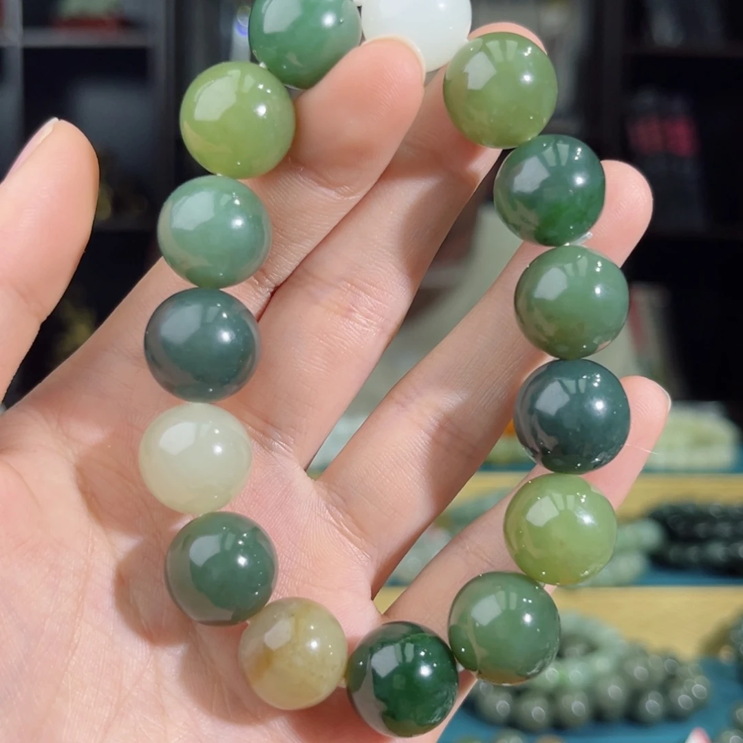 和田玉手链未镶嵌手串纯天然新疆和田多宝14mm