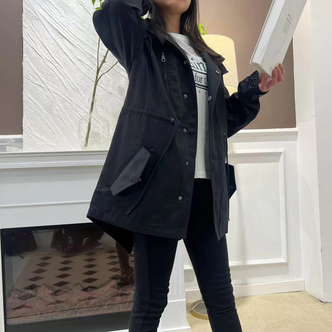 春秋男装中长款休闲连帽燕尾风衣时尚户外宽松工装外套 065