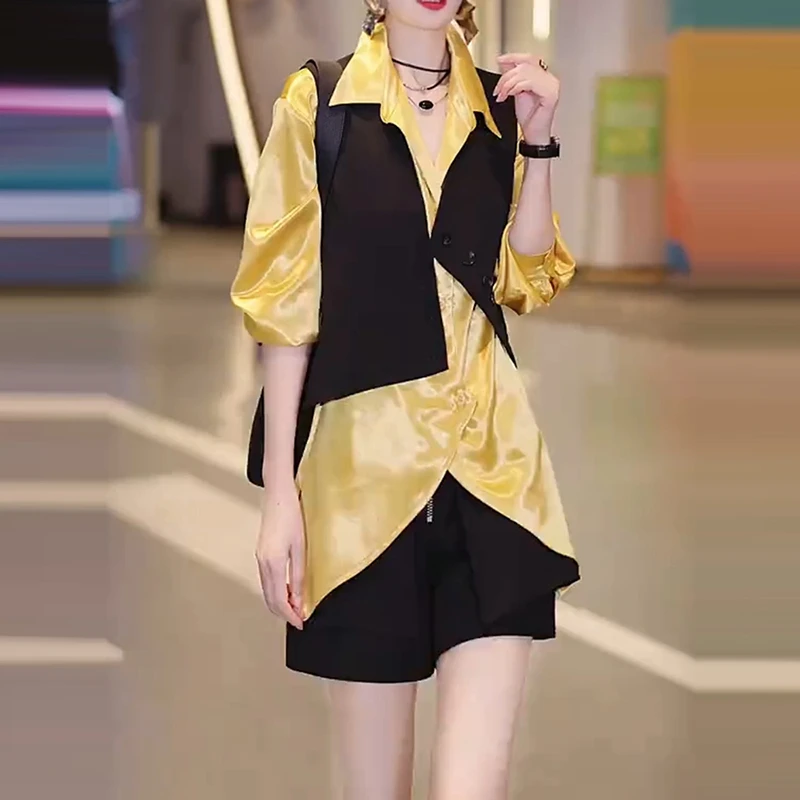网红炸街一整套穿搭女春夏新款无袖马甲外套百搭衬衫显瘦两件套潮