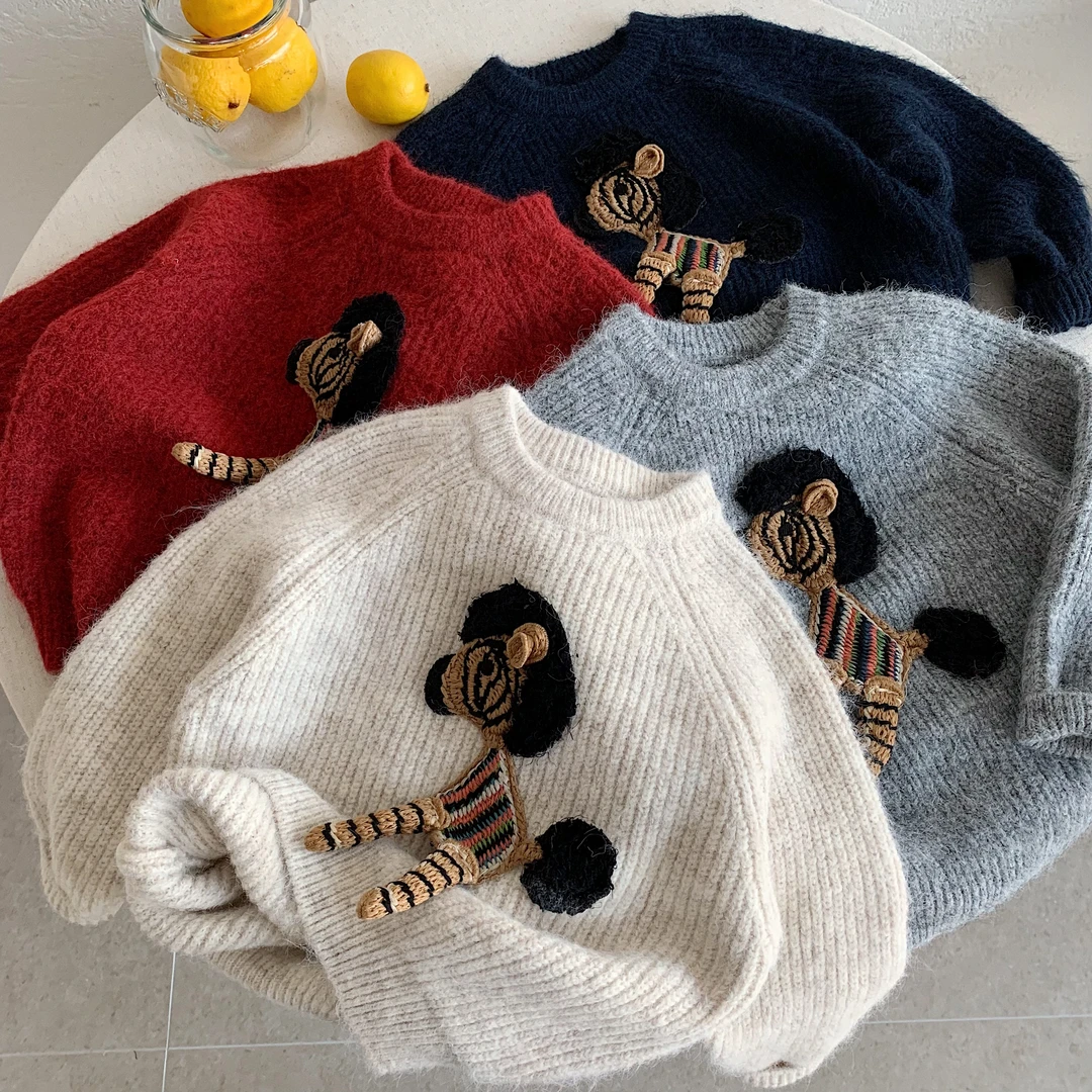 儿童毛衣2025秋冬新款男童卡通刺绣针织衫宝宝小童套头毛线外套