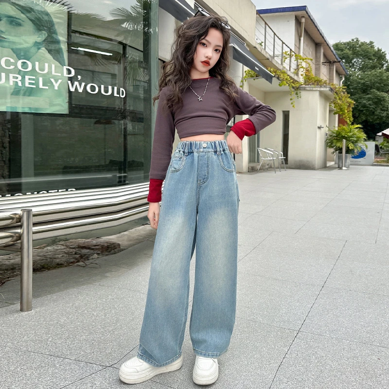 女童牛仔裤2025新款洋气时尚卡通图案休闲裤6-12岁中大童女孩裤子