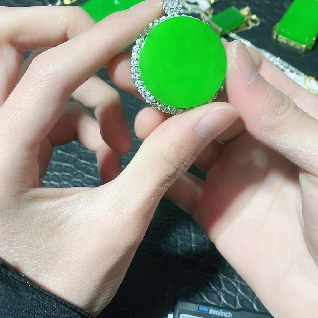 翡翠耳饰银S925镶嵌吊坠