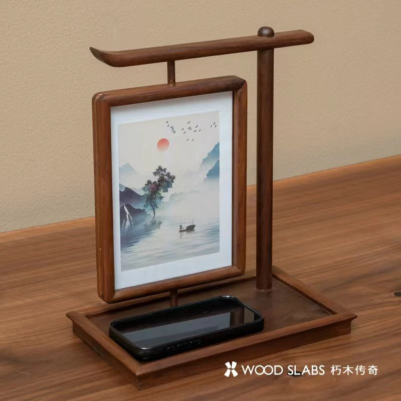 原木相框摆台带底座旋转复古中式高级感书法装裱画框