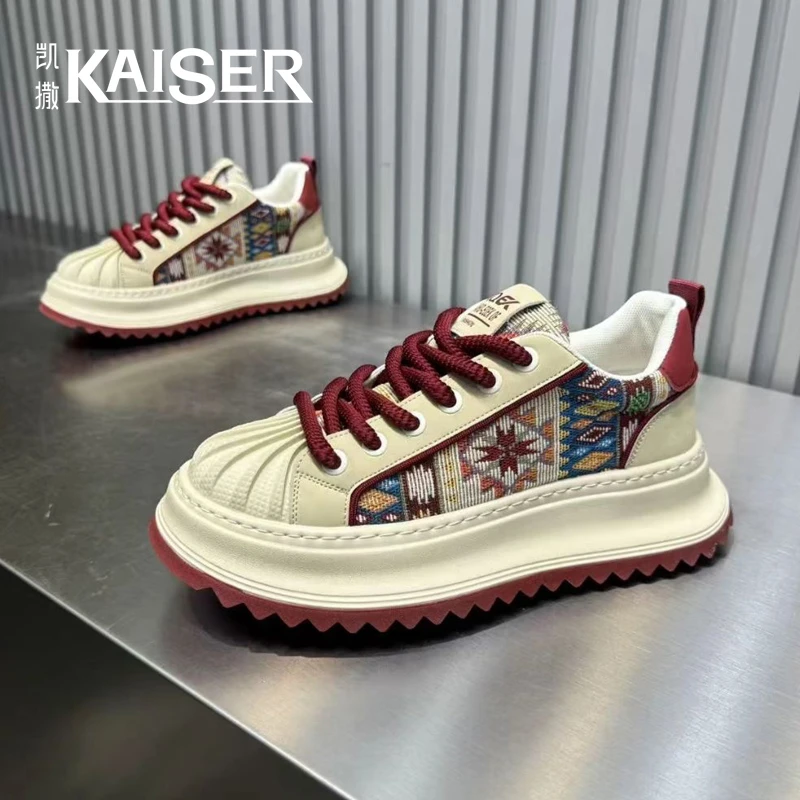凯撒2025秋季新款刺绣百搭休闲老爹鞋子男款厚底耐磨防滑运动板鞋