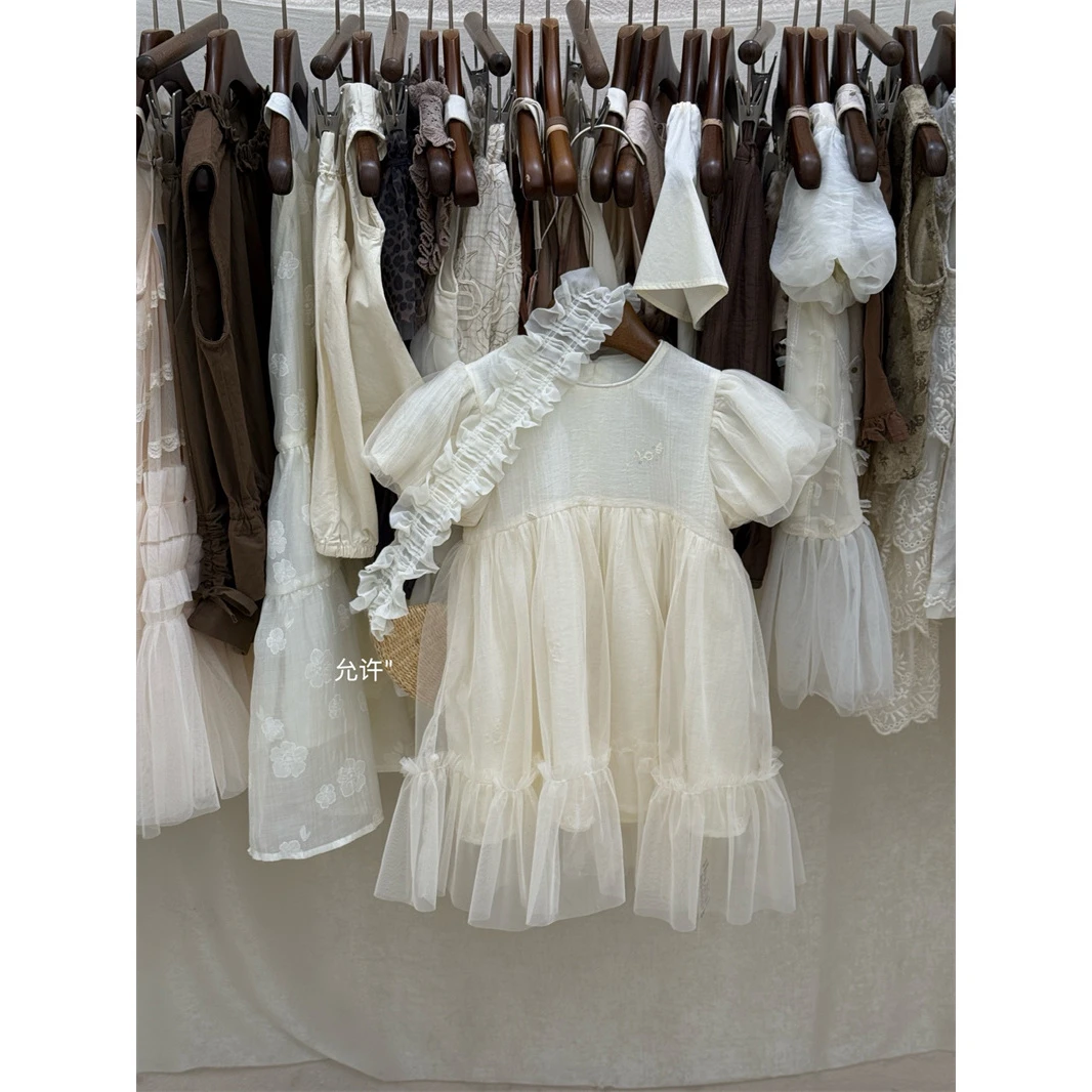 YX·25夏~绣花连衣纱裙X6031 杏色