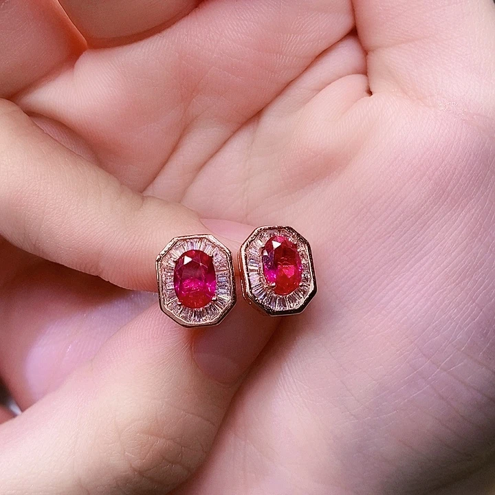 耳饰银S925镶嵌红宝石