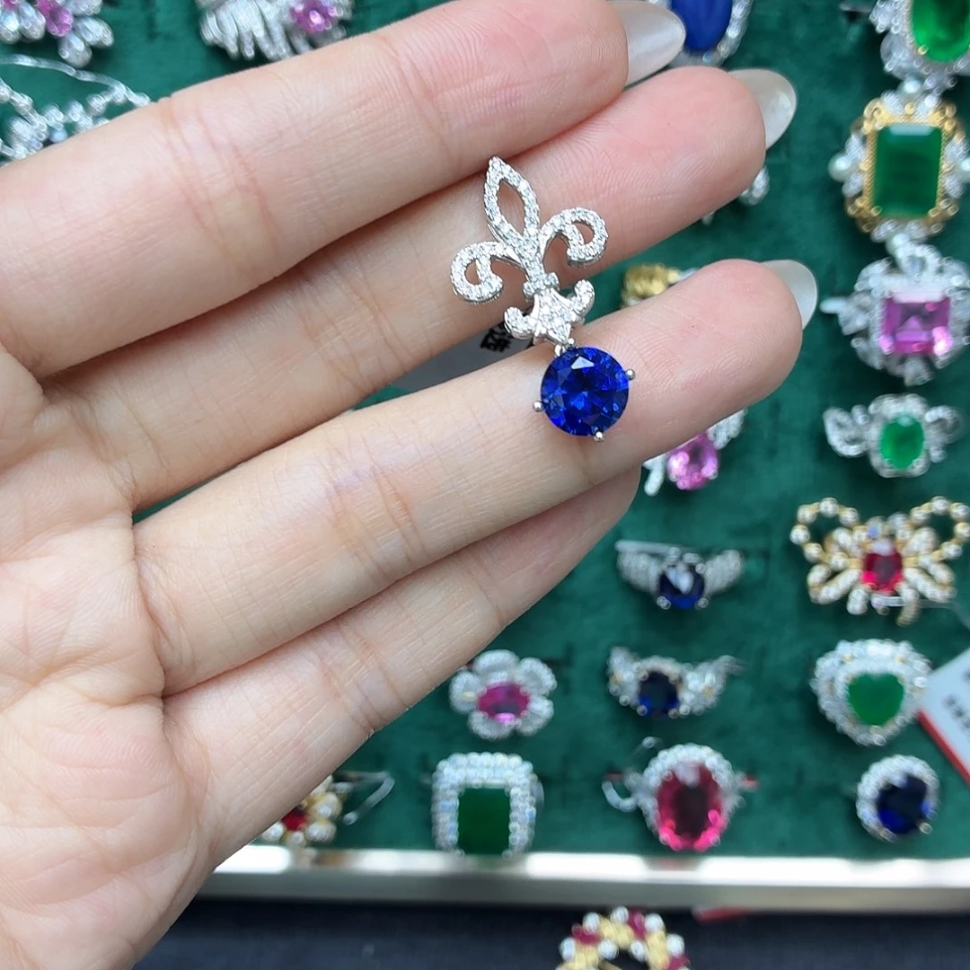 吊坠925银皇家蓝培育宝石
