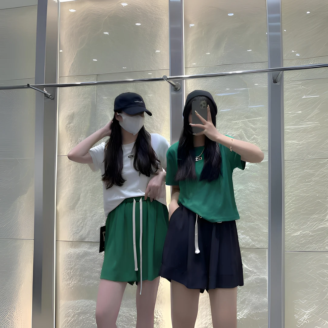韩版阔腿西装五分短裤女大7家夏25新款宽松抽绳显瘦运动休闲裤子