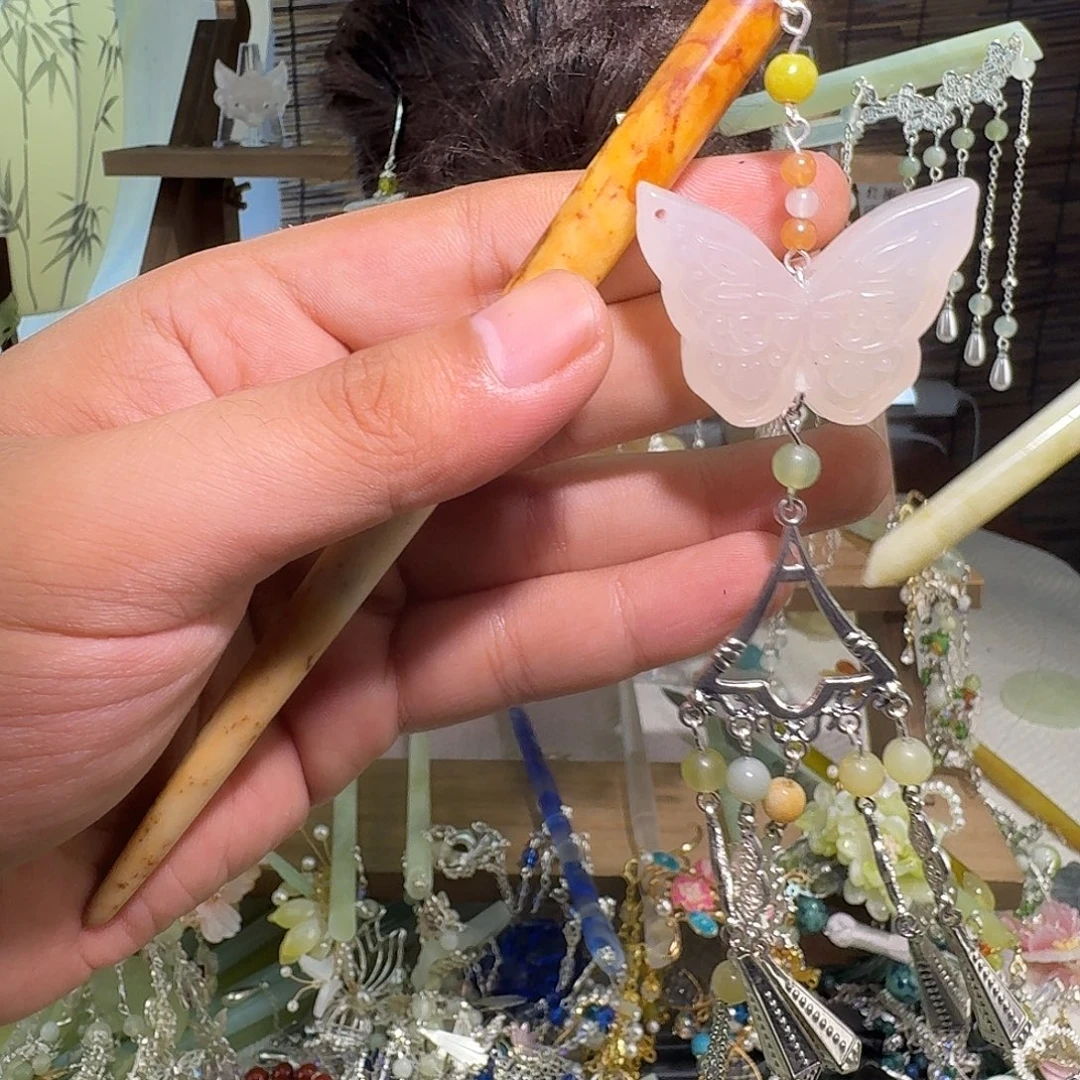 合金蛇纹石玉发饰