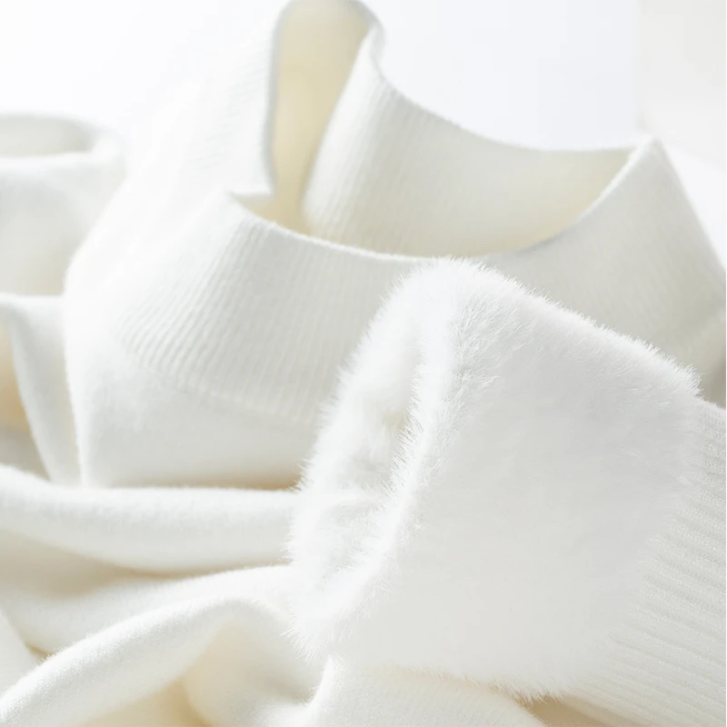 暖心价 加厚保暖加绒一体绒半高领纯白色毛衣男内搭针织衫男冬季