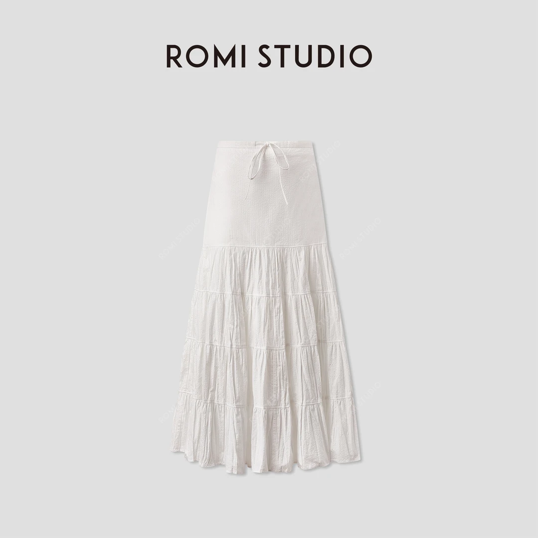 ROMI STUDIO“法式优雅”条纹褶皱轻薄设计感A字半身裙 RWCRXL3613