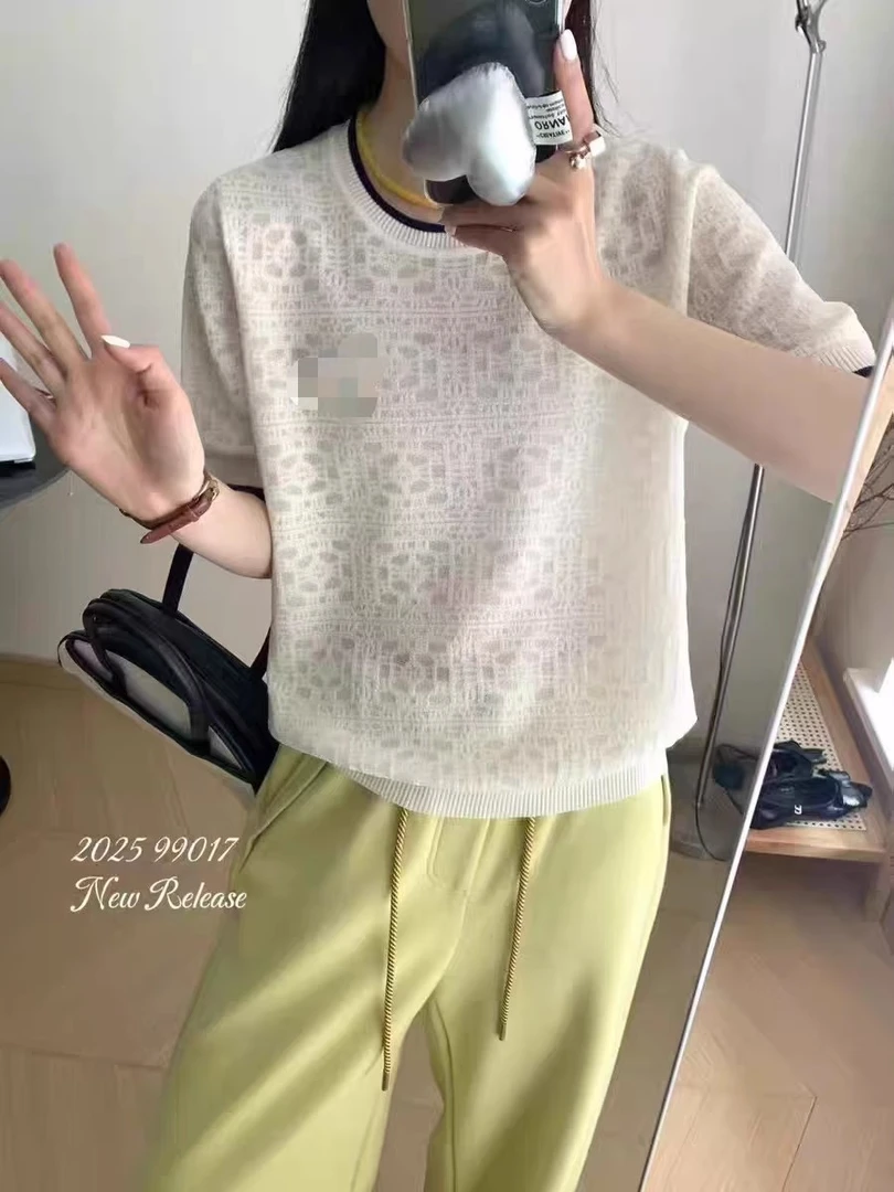 【蕾丝浮雕】韩系甜美圆领针织短袖T恤女春夏新设计感温柔风减