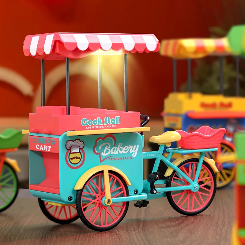合金快餐车模型玩具真三轮车趣味摆摊车儿童玩具礼物