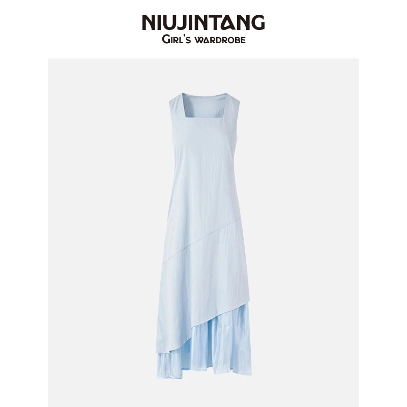 【马琦尧NJT】2025夏季新款纯色时尚气质显瘦休闲无袖连衣裙HH3140