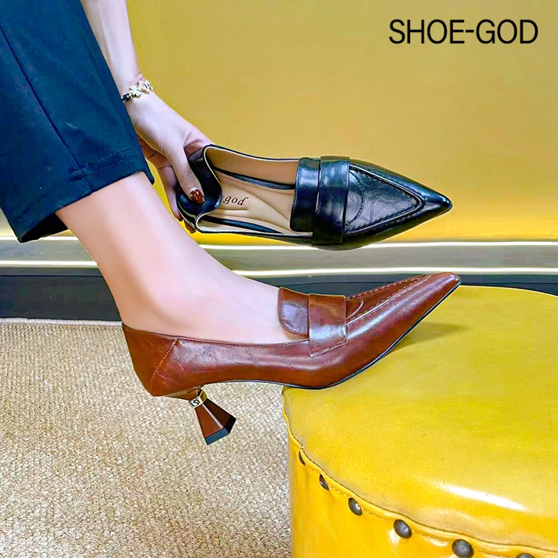牛皮5厘米 2024年秋季新款气质百搭尖头细跟中跟口单SGD024