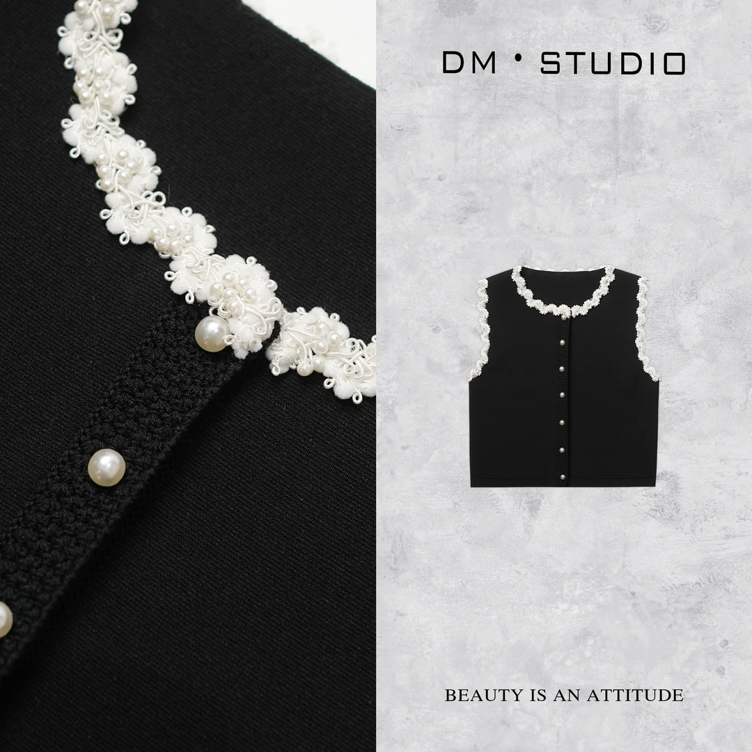 DEDM•STUDIO/小众高级感气质轻奢钉珠针织马甲上衣2503MJ/QL98041
