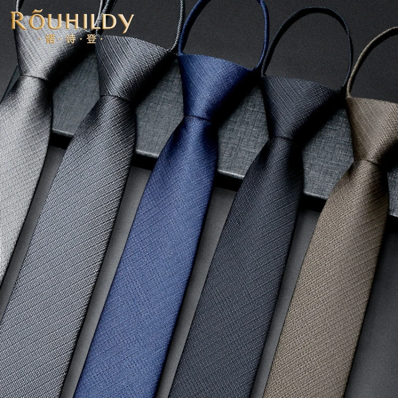 Rouhildy男士黑色领带免打结高端商务正装韩版西服窄领带学院风