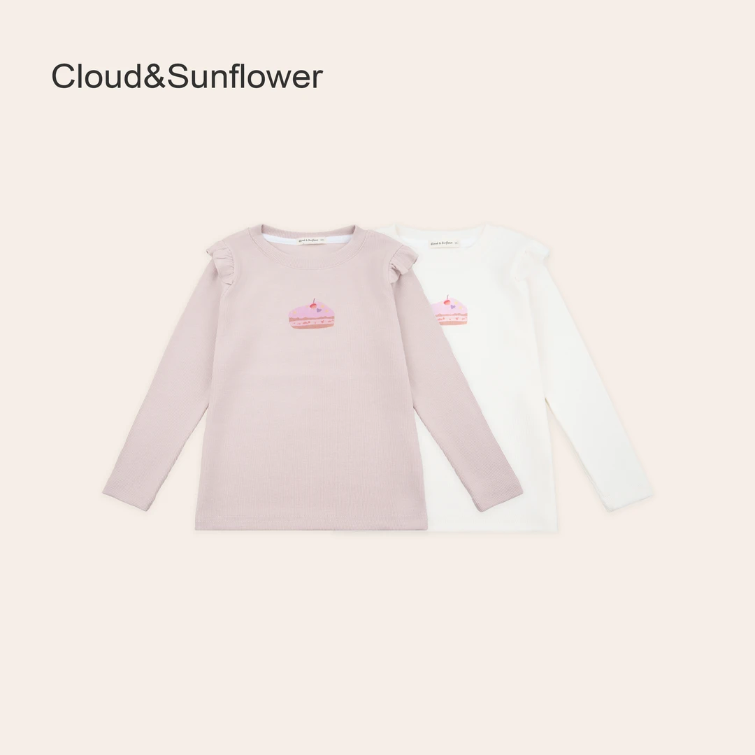 女童春季蛋糕印花飞边袖长袖打底衫251072