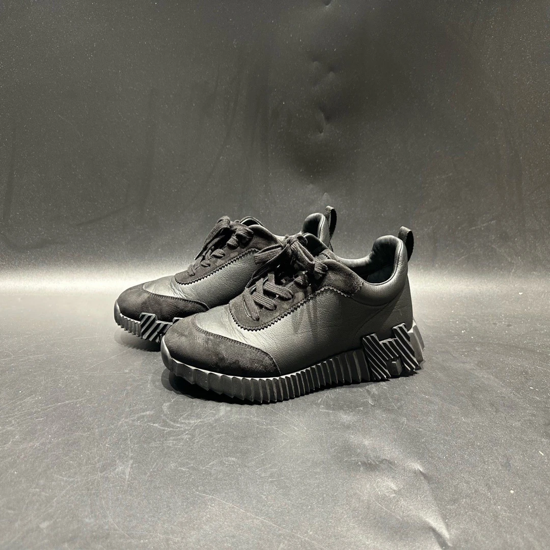 99新 Hermes/爱马仕 Bouncing绒面山羊皮圆头系带低帮42.5码/5340